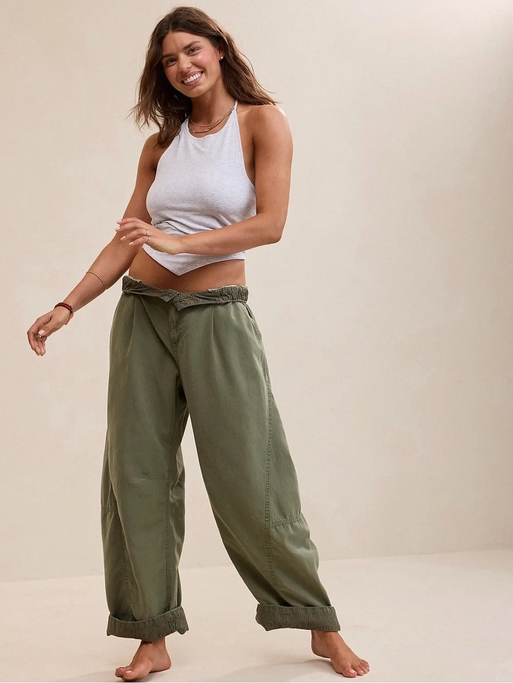 Aerie Utility Balloon Chino Pant in Festive Olive